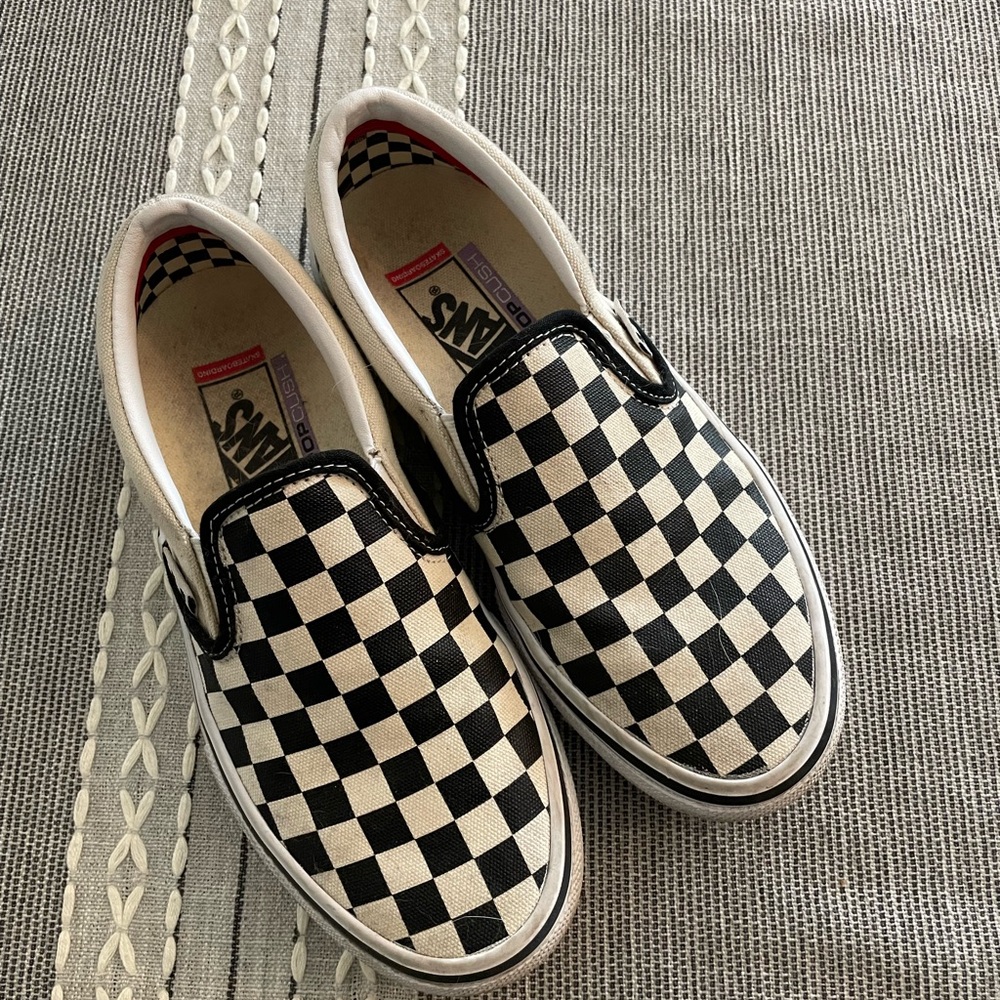 Vans Checkered Slip-On Shoes - Black and White